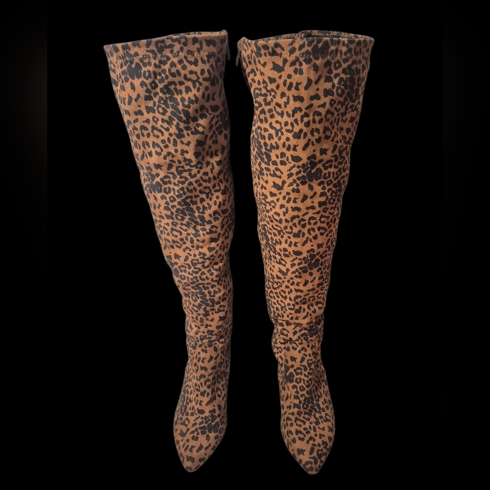 Leopard Print Knee-High Boots Plus Size 12 - Picture 2 of 4